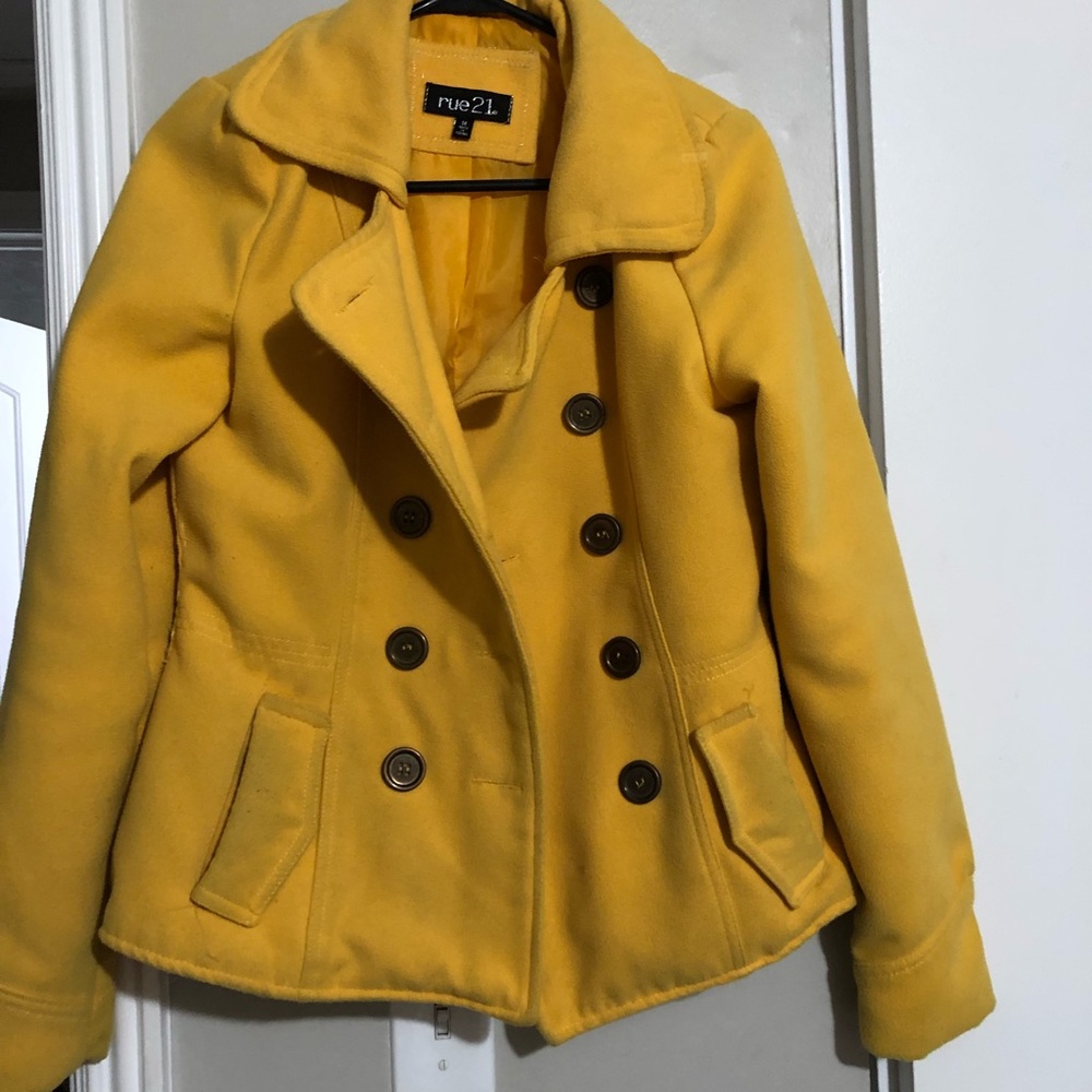 Rue 21 Pea coat yellow mustard turmeric saffron